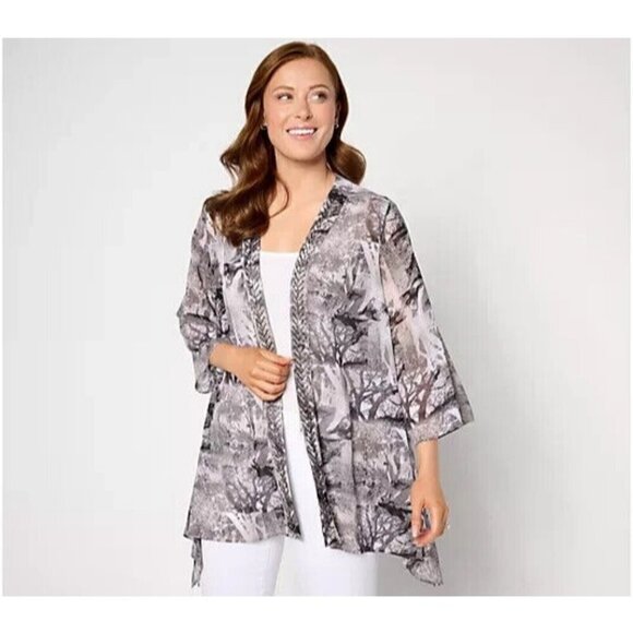 Inspired by Susan Graver Printed Chiffon Open Front Topper Neutral,Large - Picture 1 of 1